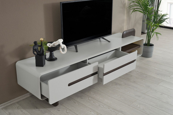 White living room wall unit wood RTV designer wall shelves living room lowboard 3-piece set