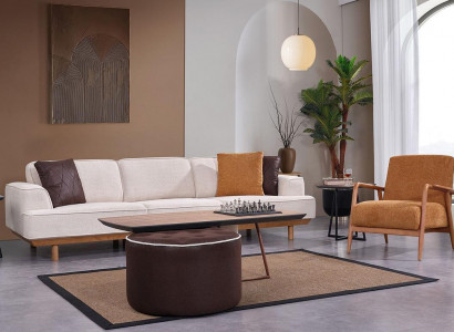 Complete living room sofa set, designer upholstered armchair, four-seater
