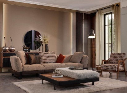 Beige Moderne Couchgarnitur Luxus 4-Sitzer Sofa Lehnsessel 2tlg Set Neu