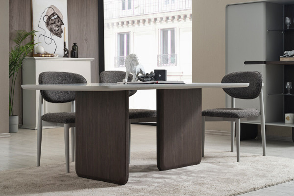 Gray-White Dining Set Luxurious Dining Table 4x Chairs Display Cabinet 6-piece