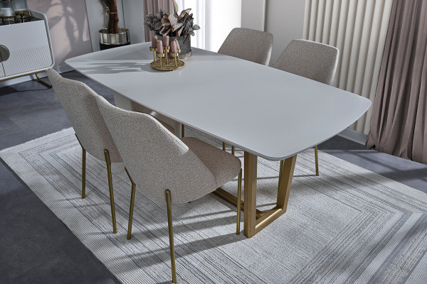 White wood dining set designer dining table 4x upholstered chairs 7-piece set