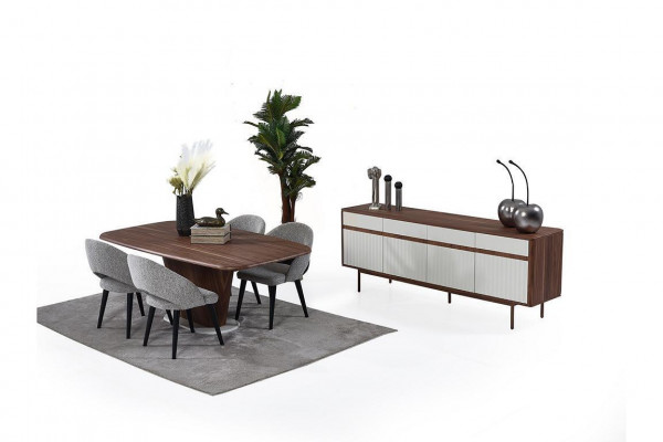 Stylish Dining Room Furniture Brown Dining Table 4x Upholstered Chairs Sideboard Set