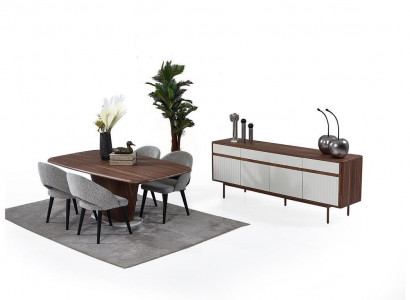 Stylish Dining Room Furniture Brown Dining Table 4x Upholstered Chairs Sideboard Set