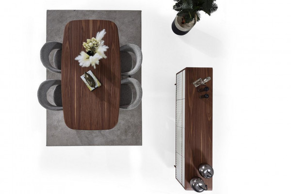 Stylish Dining Room Furniture Brown Dining Table 4x Upholstered Chairs Sideboard Set