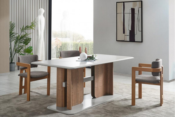 Complete dining room set rectangular white dining table with 4 upholstered chairs