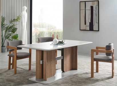 Complete dining room set rectangular white dining table with 4 upholstered chairs