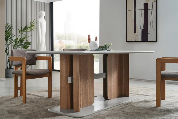 Complete dining room set rectangular white dining table with 4 upholstered chairs
