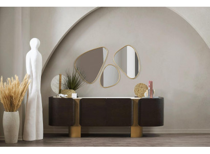 Modern Black-Gold Sideboard Designer Mirror Luxury Dresser 2-piece set