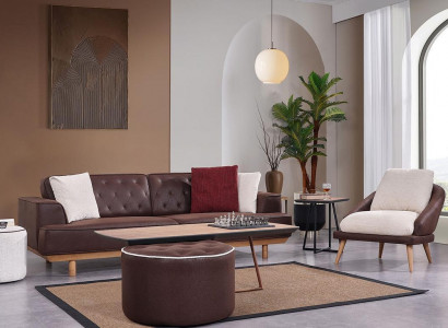 Brown and white sofa set living room three-seater luxury armchair 2-piece set