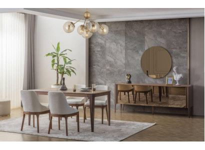 Luxurious Dining Room Set Rectangular Dining Table 6x Textile Chairs 9-piece