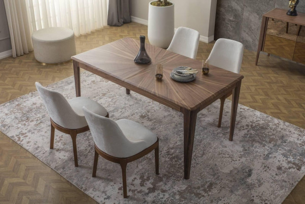Luxurious Dining Room Set Rectangular Dining Table 6x Textile Chairs 9-piece