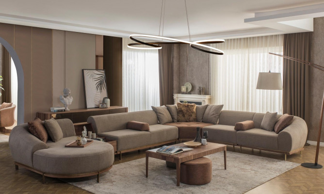 Modern beige corner sofa U-shape living landscape living room luxury sofas