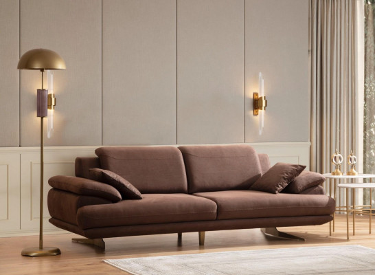 Beige-Brown Living Room Sofa Set 3-Seater Armchair Coffee Table