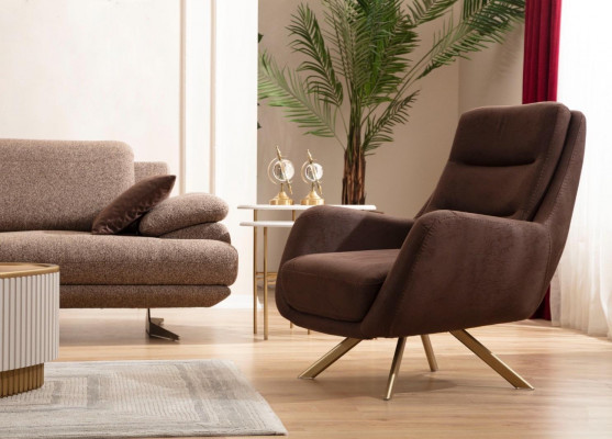 Beige-Brown Living Room Sofa Set 3-Seater Armchair Coffee Table