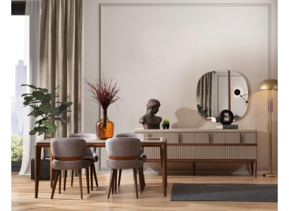 Modern dining room set designer dining table 4 upholstered chairs luxury sideboard