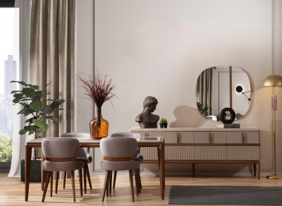 Modern dining room set designer dining table 4 upholstered chairs luxury sideboard