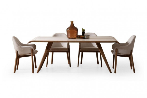 Brown Exclusive Dining Room Set Dining Table 6x Chairs Upholstered Chairs 7 Pieces