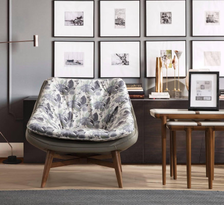 Designer living room set, luxurious leather sofas, fabric armchairs, 3-piece set