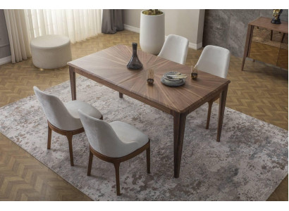 Dining room set Brown dining table Luxurious White 6x upholstered chairs 7-piece set