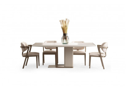 White-Beige Dining Room Furniture Rectangular Dining Table With 6 Chairs 7 pcs