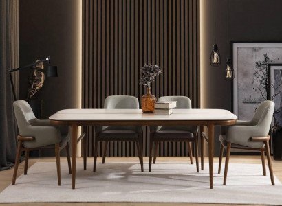 Dining room furniture wooden table designer upholstered chairs wooden legs 7-piece luxury set