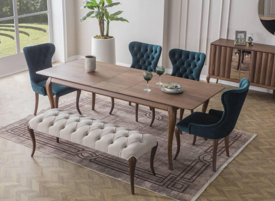 Chesterfield dining room bench and 4x upholstered chairs dining room dining table