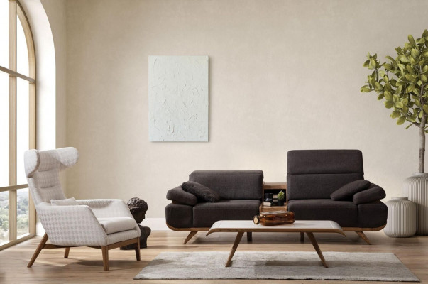 Brown-white seating suite, three-seater luxurious upholstered armchair 2-piece set