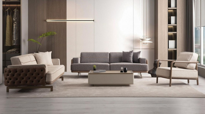 Modern Helle Sofa Set 3+3+1 Designer Living Room Set 3-Piece