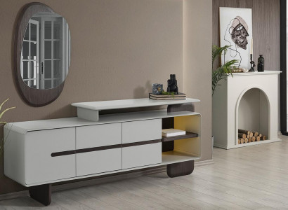 White Sideboard Luxurious Mirror Designer Sideboard Elegant 2-Piece Set
