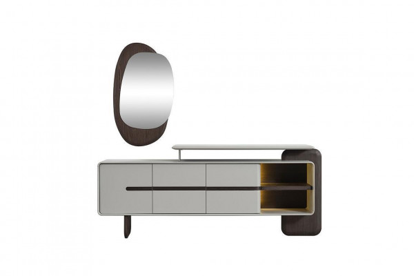 White Sideboard Luxurious Mirror Designer Sideboard Elegant 2-Piece Set