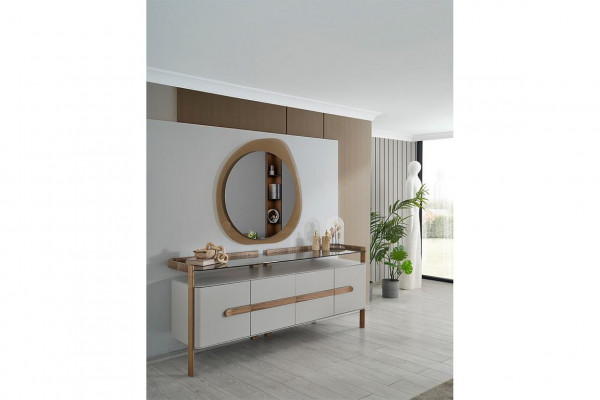 White-Brown Dresser Designer Sideboard Luxury Dining Room Wooden Furniture 2-piece