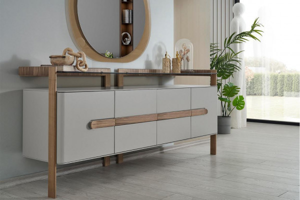White-Brown Dresser Designer Sideboard Luxury Dining Room Wooden Furniture 2-piece