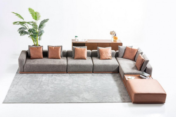 Gray living room seating landscape corner suite designer fabric sofa