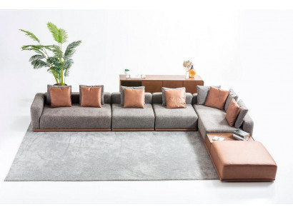 Gray living room seating landscape corner suite designer fabric sofa