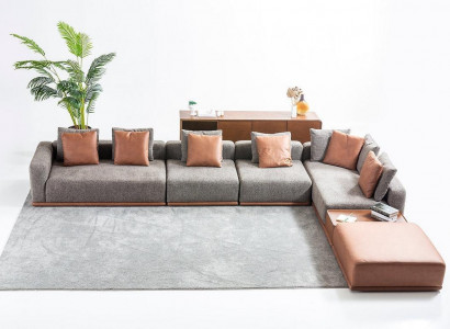Gray living room seating landscape corner suite designer fabric sofa