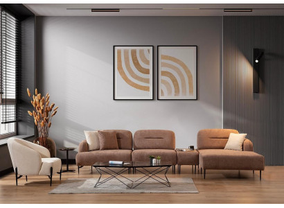 Brown-beige living room seating set sectional sofa suite armchair 2-piece