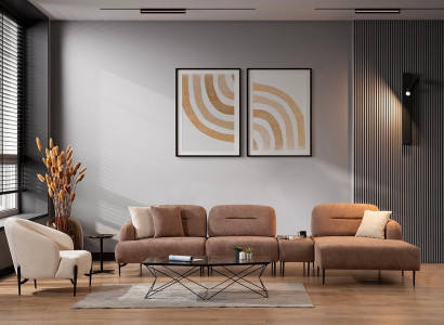 Brown-beige living room seating set sectional sofa suite armchair 2-piece