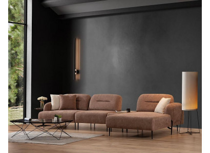 Brown living room sectional designer upholstered landscape L-shaped couch