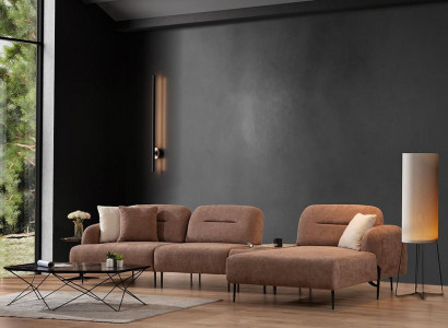Brown living room sectional designer upholstered landscape L-shaped couch