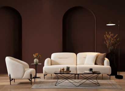 White living room designer suite 3-seater upholstered armchair 2-piece set new