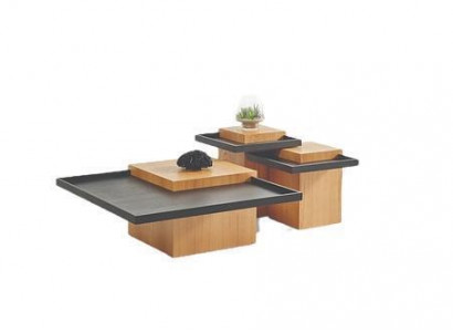 Brown-Black Living Room Coffee Table Set 3x Coffee Tables Wood Furniture