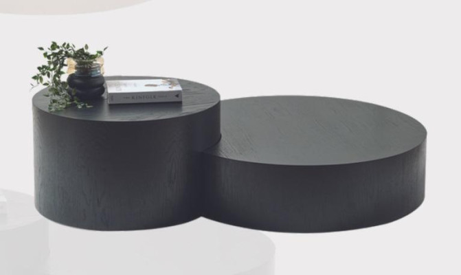 Modern Black Coffee Table Set Designer Round Coffee Table Side Table