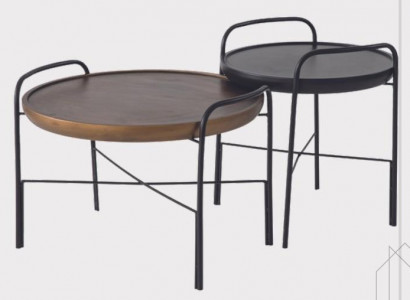 Round living room coffee table luxury 2x wooden tables designer furniture set 2-piece