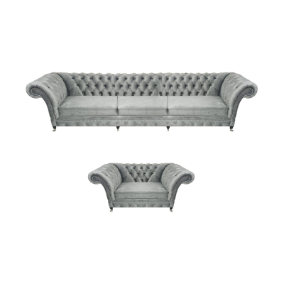 Gray sofa three-seater set living room armchair furniture upholstery Chesterfield
