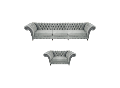 Gray sofa three-seater set living room armchair furniture upholstery Chesterfield