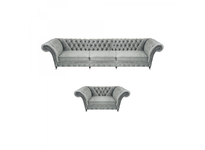 Gray sofa three-seater set living room armchair furniture upholstery Chesterfield