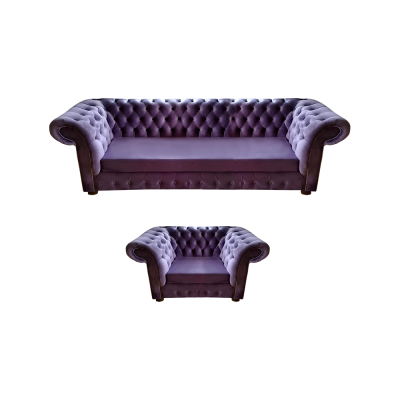 Lilac Living Room Complete Modern Chesterfield Sofa Three-Seat Couch Armchair New