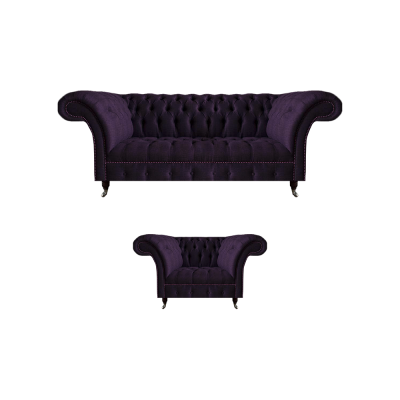 Luxury Designer Purple Set Furniture Three-Seater Sofa New Chesterfield Armchair
