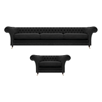Luxury Upholstery Black Sofa Three-Seater Couch Chesterfield Armchair Living Room