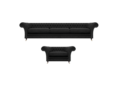 Luxury Upholstery Black Sofa Three-Seater Couch Chesterfield Armchair Living Room